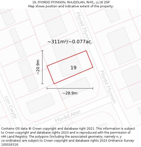 19, FFORDD FFYNNON, RHUDDLAN, RHYL, LL18 2SP: Plot and title map