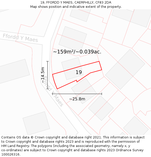 19, FFORDD Y MAES, CAERPHILLY, CF83 2DA: Plot and title map