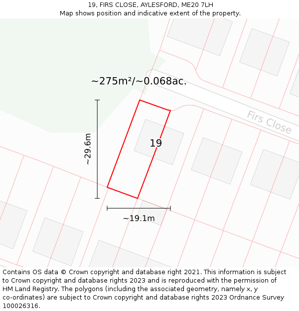 19, FIRS CLOSE, AYLESFORD, ME20 7LH: Plot and title map