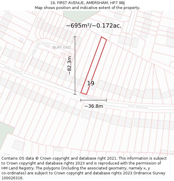 19, FIRST AVENUE, AMERSHAM, HP7 9BJ: Plot and title map