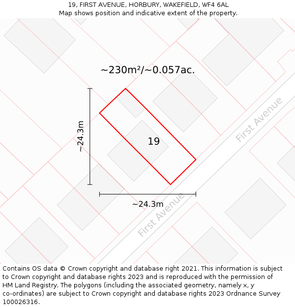 19, FIRST AVENUE, HORBURY, WAKEFIELD, WF4 6AL: Plot and title map