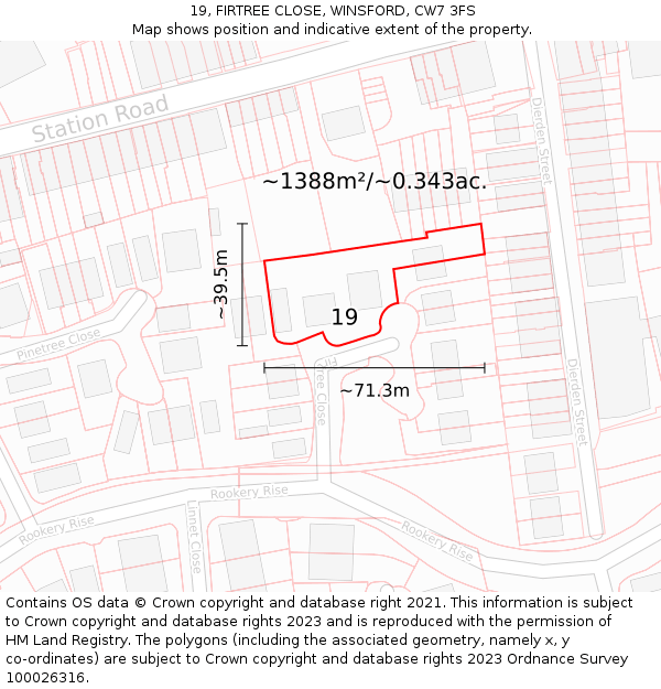 19, FIRTREE CLOSE, WINSFORD, CW7 3FS: Plot and title map