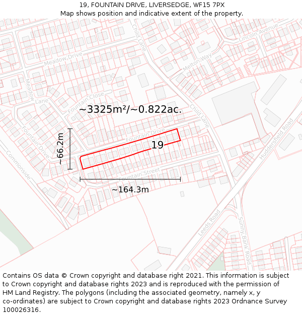 19, FOUNTAIN DRIVE, LIVERSEDGE, WF15 7PX: Plot and title map