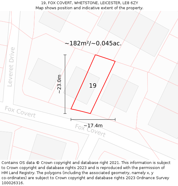 19, FOX COVERT, WHETSTONE, LEICESTER, LE8 6ZY: Plot and title map