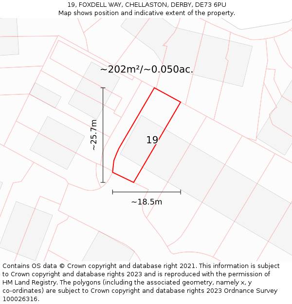 19, FOXDELL WAY, CHELLASTON, DERBY, DE73 6PU: Plot and title map