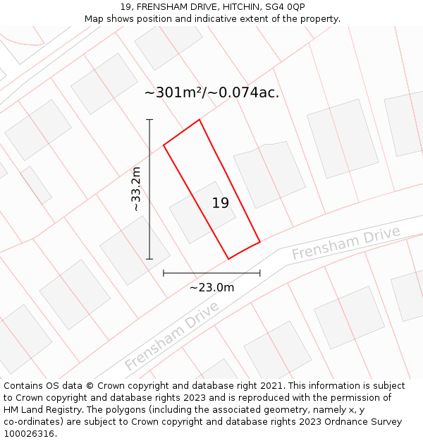 19, FRENSHAM DRIVE, HITCHIN, SG4 0QP: Plot and title map