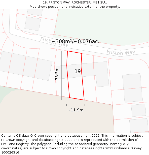 19, FRISTON WAY, ROCHESTER, ME1 2UU: Plot and title map