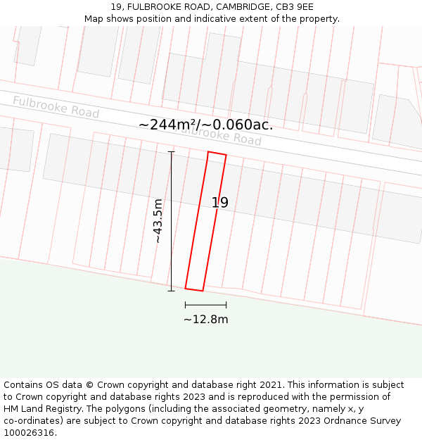 19, FULBROOKE ROAD, CAMBRIDGE, CB3 9EE: Plot and title map