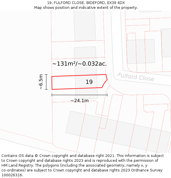 19, FULFORD CLOSE, BIDEFORD, EX39 4DX: Plot and title map