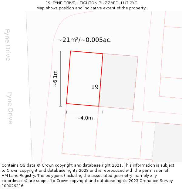 19, FYNE DRIVE, LEIGHTON BUZZARD, LU7 2YG: Plot and title map