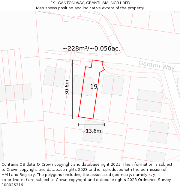 19, GANTON WAY, GRANTHAM, NG31 9FD: Plot and title map