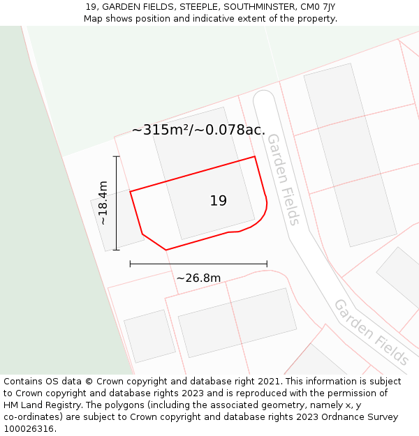 19, GARDEN FIELDS, STEEPLE, SOUTHMINSTER, CM0 7JY: Plot and title map