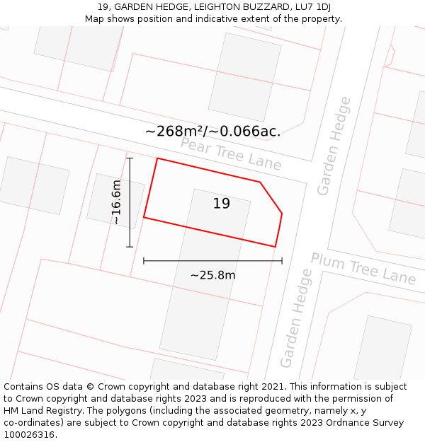 19, GARDEN HEDGE, LEIGHTON BUZZARD, LU7 1DJ: Plot and title map