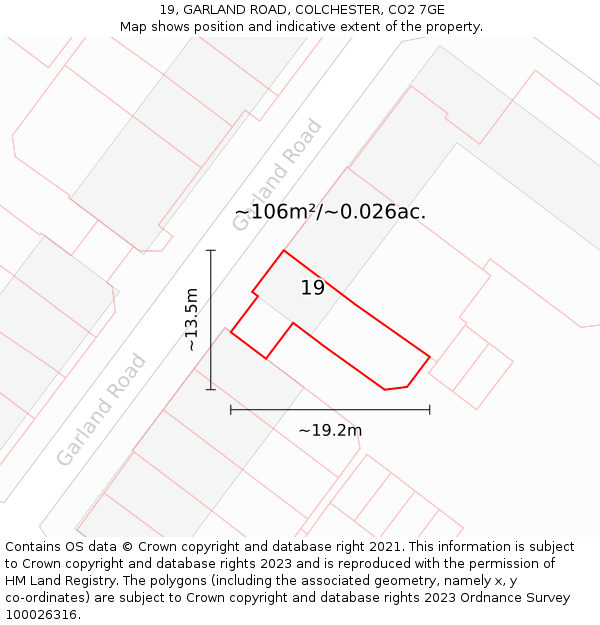 19, GARLAND ROAD, COLCHESTER, CO2 7GE: Plot and title map