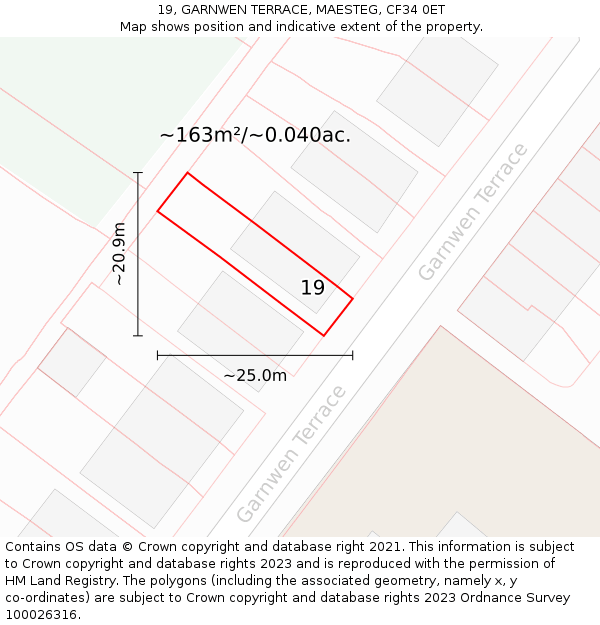 19, GARNWEN TERRACE, MAESTEG, CF34 0ET: Plot and title map