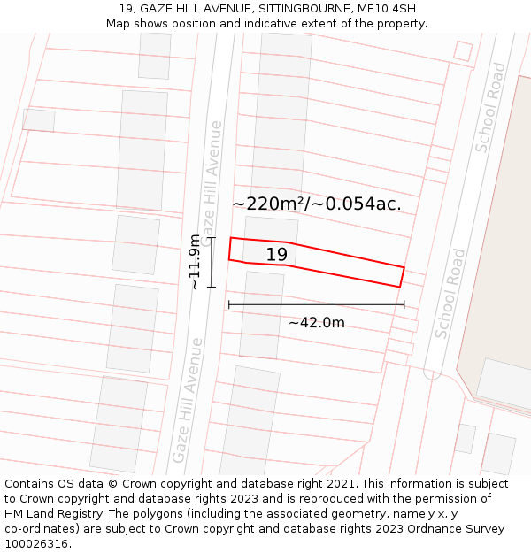 19, GAZE HILL AVENUE, SITTINGBOURNE, ME10 4SH: Plot and title map