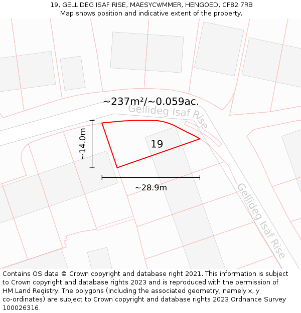 19, GELLIDEG ISAF RISE, MAESYCWMMER, HENGOED, CF82 7RB: Plot and title map