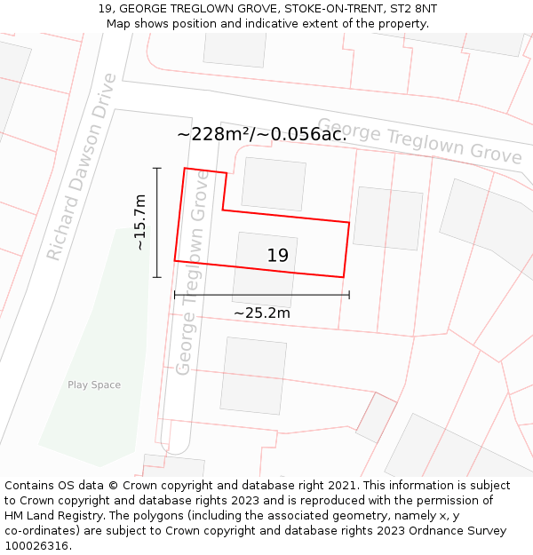 19, GEORGE TREGLOWN GROVE, STOKE-ON-TRENT, ST2 8NT: Plot and title map