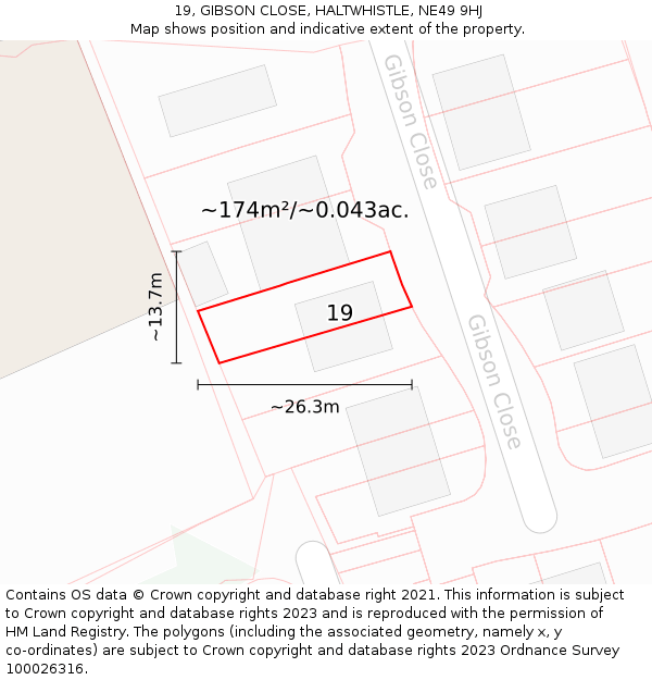 19, GIBSON CLOSE, HALTWHISTLE, NE49 9HJ: Plot and title map