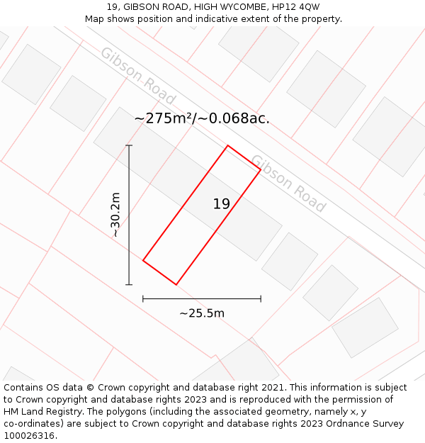 19, GIBSON ROAD, HIGH WYCOMBE, HP12 4QW: Plot and title map