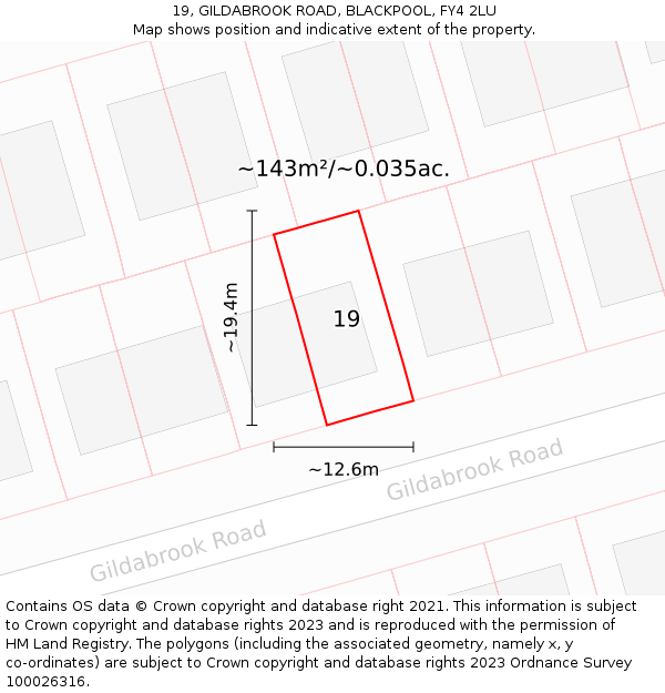 19, GILDABROOK ROAD, BLACKPOOL, FY4 2LU: Plot and title map