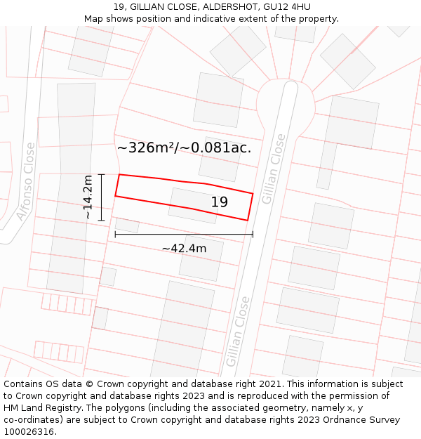 19, GILLIAN CLOSE, ALDERSHOT, GU12 4HU: Plot and title map