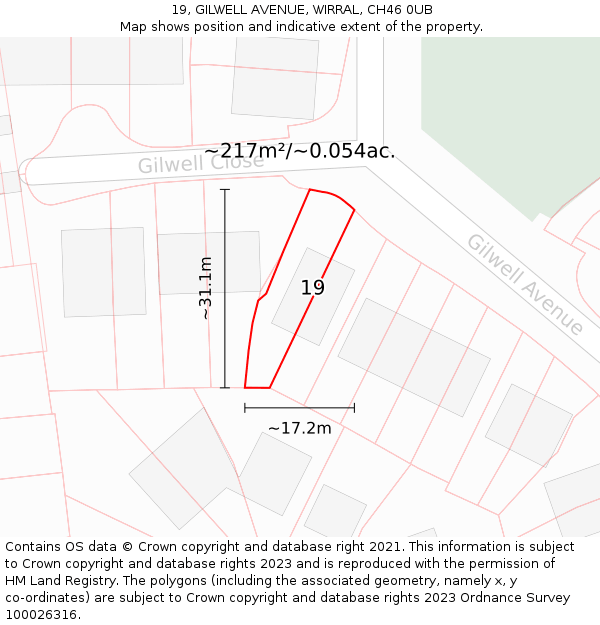 19, GILWELL AVENUE, WIRRAL, CH46 0UB: Plot and title map