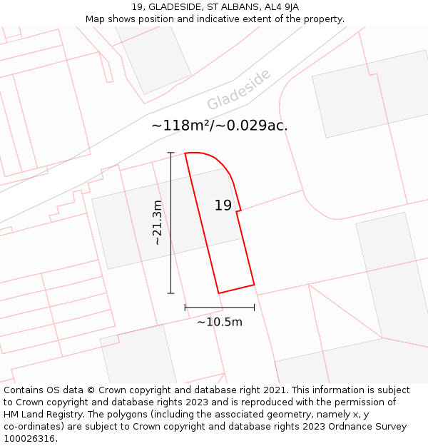 19, GLADESIDE, ST ALBANS, AL4 9JA: Plot and title map