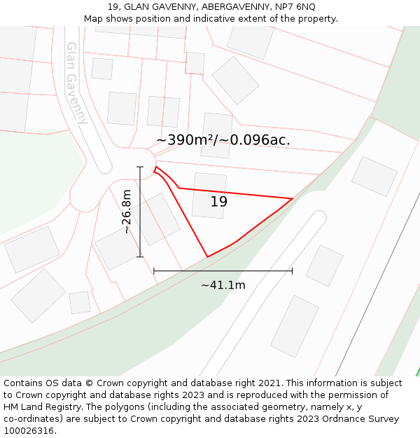 19, GLAN GAVENNY, ABERGAVENNY, NP7 6NQ: Plot and title map