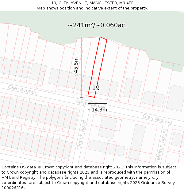 19, GLEN AVENUE, MANCHESTER, M9 4EE: Plot and title map