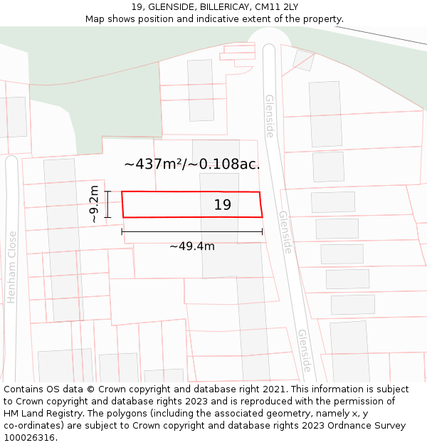 19, GLENSIDE, BILLERICAY, CM11 2LY: Plot and title map