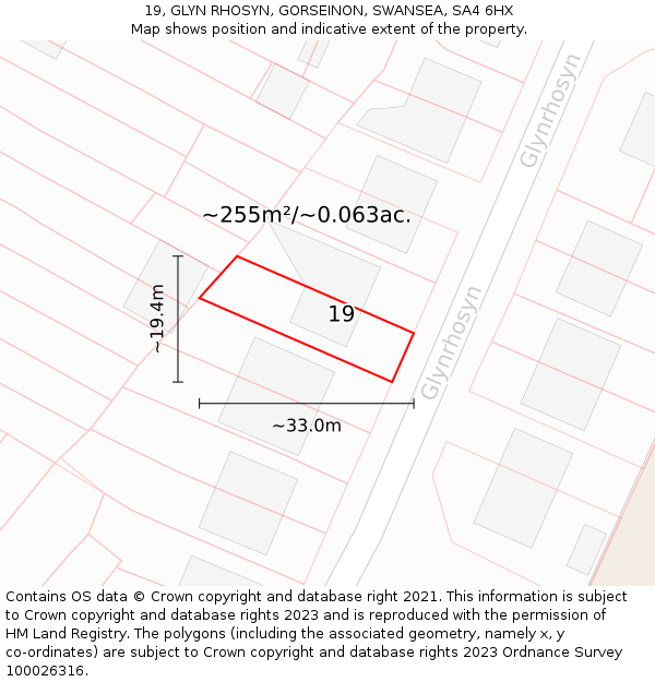 19, GLYN RHOSYN, GORSEINON, SWANSEA, SA4 6HX: Plot and title map