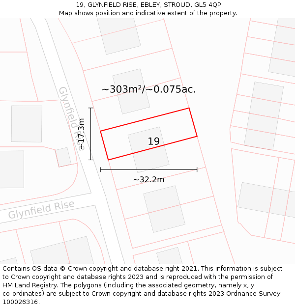 19, GLYNFIELD RISE, EBLEY, STROUD, GL5 4QP: Plot and title map