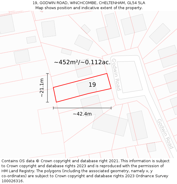 19, GODWIN ROAD, WINCHCOMBE, CHELTENHAM, GL54 5LA: Plot and title map