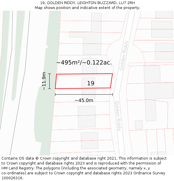 19, GOLDEN RIDDY, LEIGHTON BUZZARD, LU7 2RH: Plot and title map