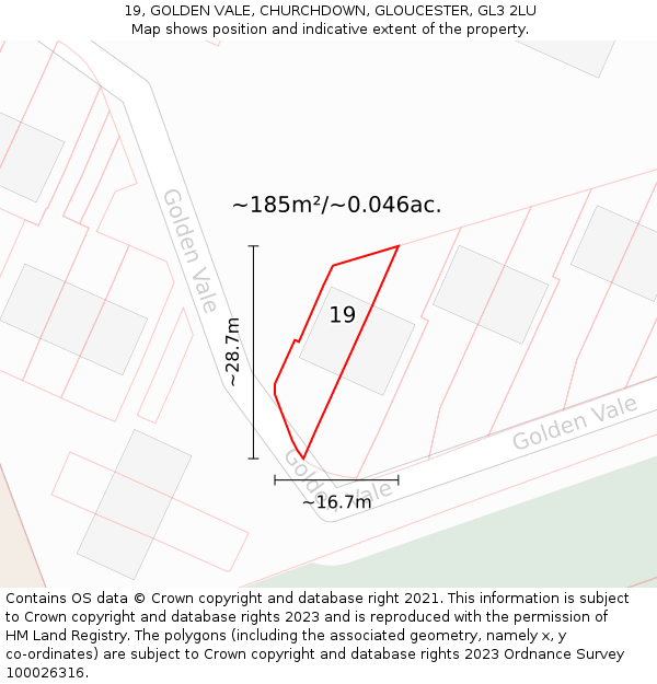 19, GOLDEN VALE, CHURCHDOWN, GLOUCESTER, GL3 2LU: Plot and title map