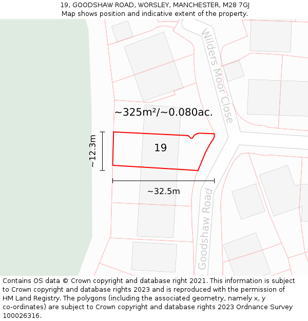 19, GOODSHAW ROAD, WORSLEY, MANCHESTER, M28 7GJ: Plot and title map