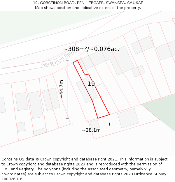 19, GORSEINON ROAD, PENLLERGAER, SWANSEA, SA4 9AE: Plot and title map