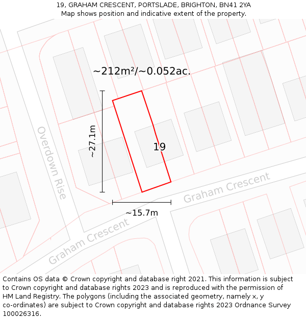 19, GRAHAM CRESCENT, PORTSLADE, BRIGHTON, BN41 2YA: Plot and title map