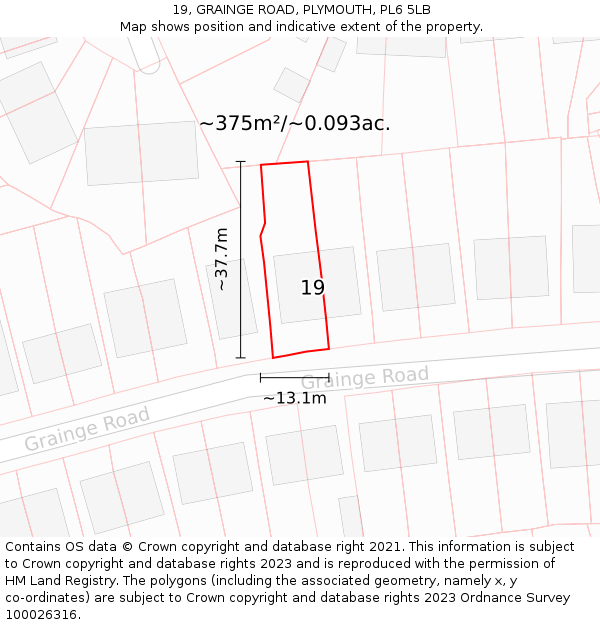 19, GRAINGE ROAD, PLYMOUTH, PL6 5LB: Plot and title map