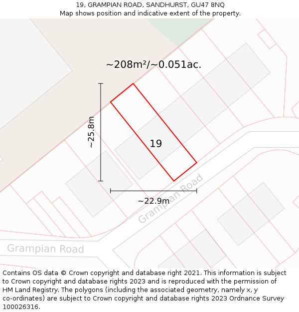 19, GRAMPIAN ROAD, SANDHURST, GU47 8NQ: Plot and title map