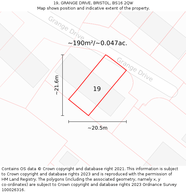 19, GRANGE DRIVE, BRISTOL, BS16 2QW: Plot and title map