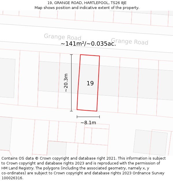 19, GRANGE ROAD, HARTLEPOOL, TS26 8JE: Plot and title map