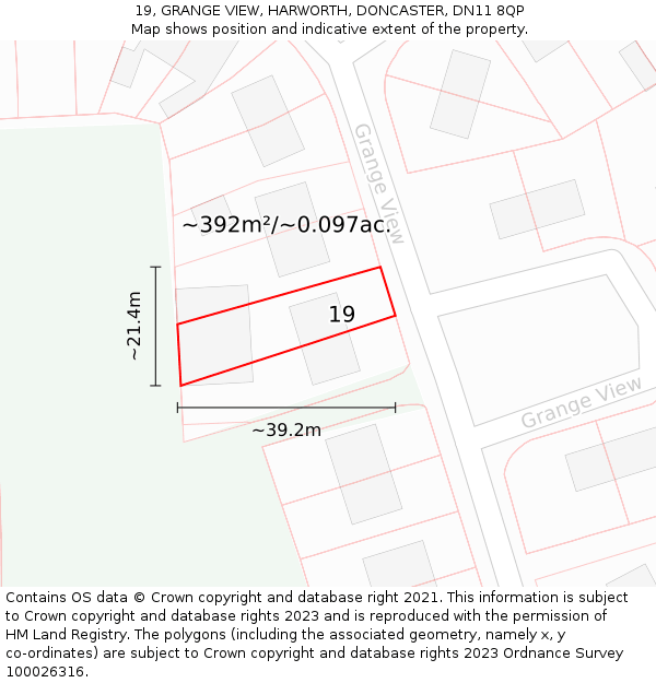 19, GRANGE VIEW, HARWORTH, DONCASTER, DN11 8QP: Plot and title map