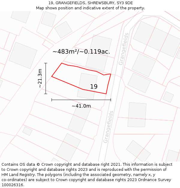 19, GRANGEFIELDS, SHREWSBURY, SY3 9DE: Plot and title map