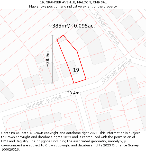 19, GRANGER AVENUE, MALDON, CM9 6AL: Plot and title map