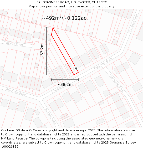 19, GRASMERE ROAD, LIGHTWATER, GU18 5TG: Plot and title map