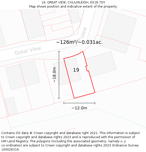 19, GREAT VIEW, CHULMLEIGH, EX18 7DY: Plot and title map