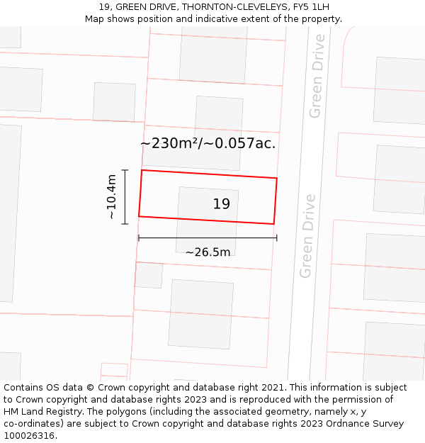 19, GREEN DRIVE, THORNTON-CLEVELEYS, FY5 1LH: Plot and title map