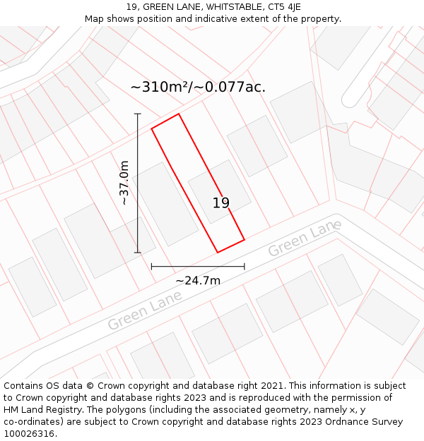 19, GREEN LANE, WHITSTABLE, CT5 4JE: Plot and title map